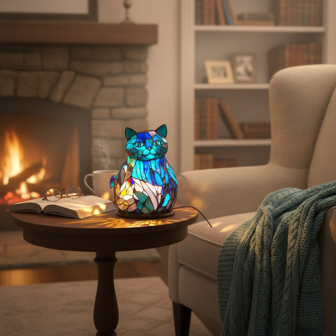 貓｜彩色玻璃燈