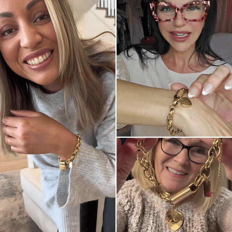 Pulsera Gruesa Heartened | Oro Blanco