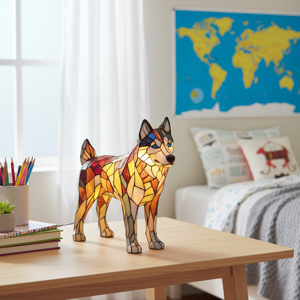 哈士奇｜彩色玻璃燈