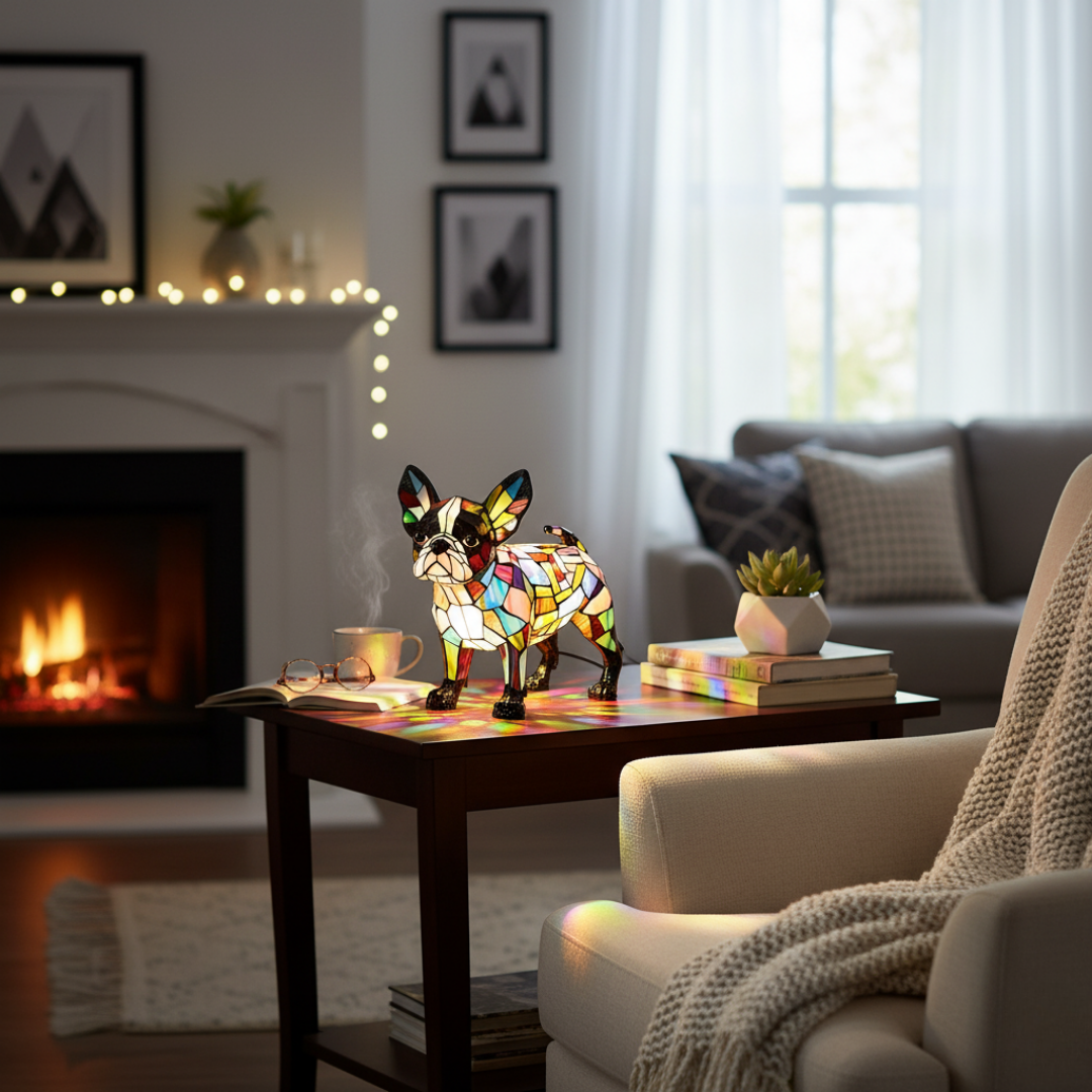 法國鬥牛犬｜彩色玻璃燈