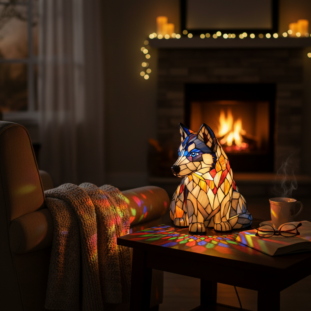 哈士奇｜彩色玻璃燈