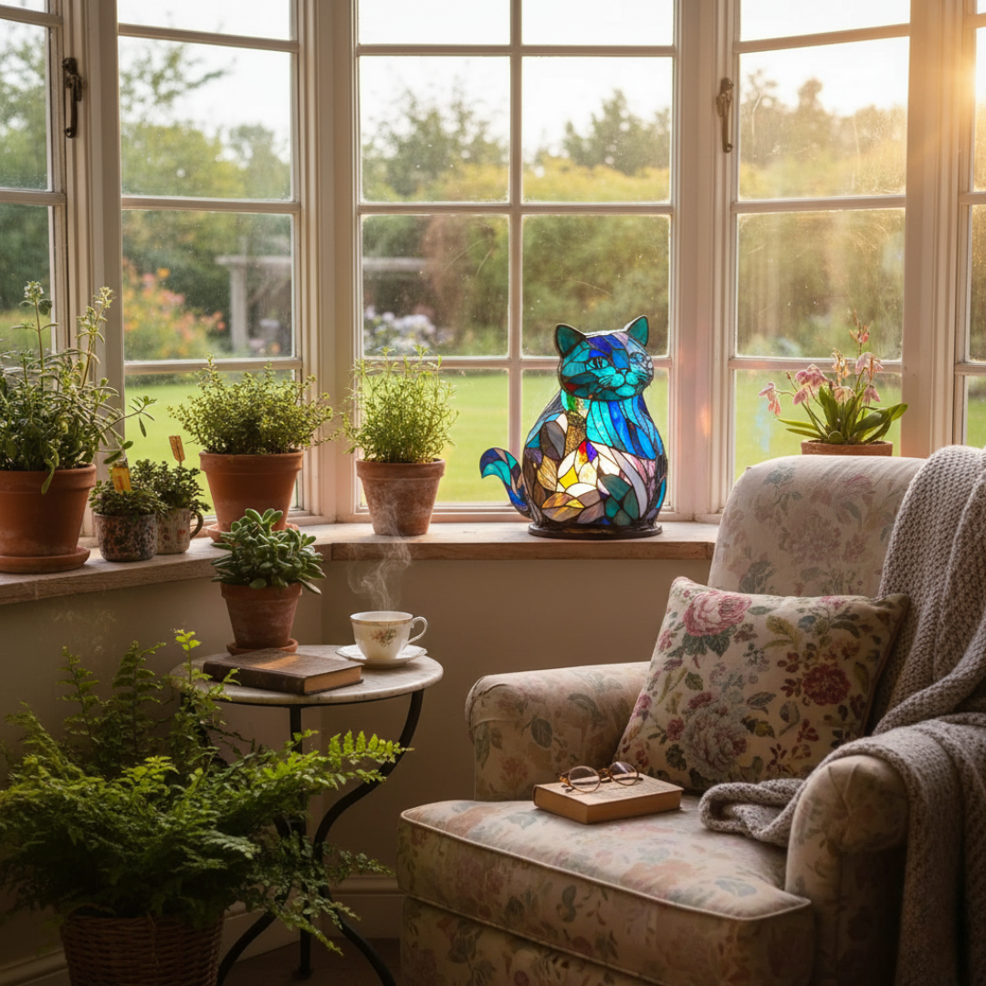 貓｜彩色玻璃燈