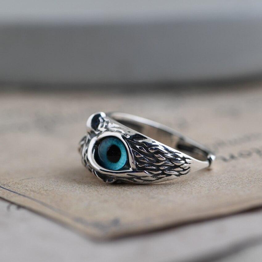 Anillo Ajustable de Plata con Búho y Ópalo