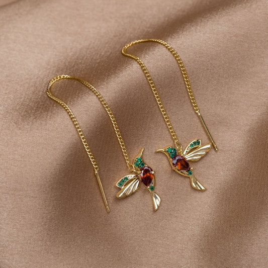 Pendientes de Borla con Colibrí de Cristal