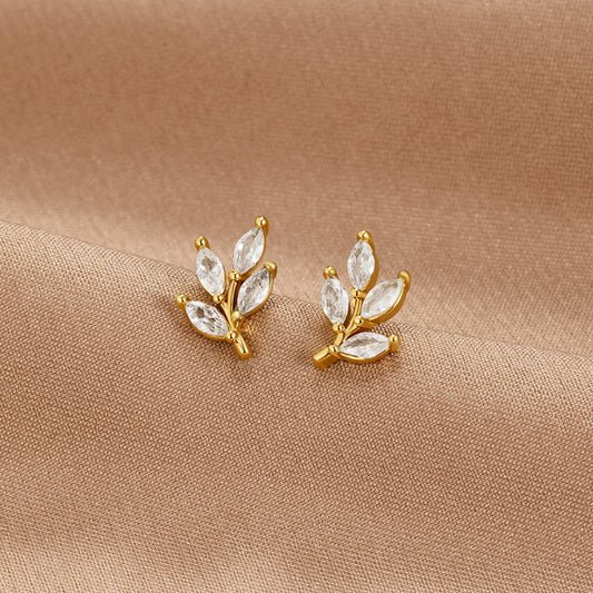 Pendientes de Botón con Hoja de Cristal