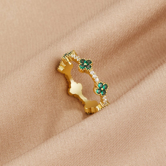 Anillo de Cristal Trébol de Cuatro Hojas