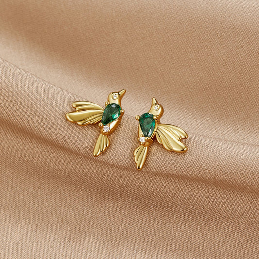 Pendientes de Botón con Colibrí