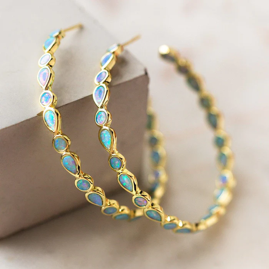 Aretes Aro de Oro con Ópalo Azul Vintage
