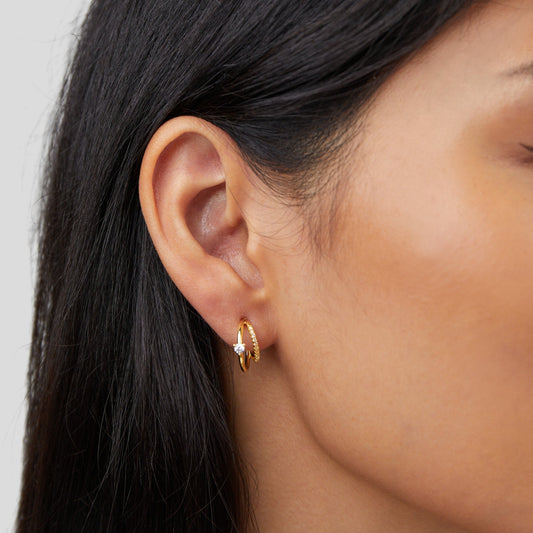 Pendientes de Aro Dorado con Cristales en Capas