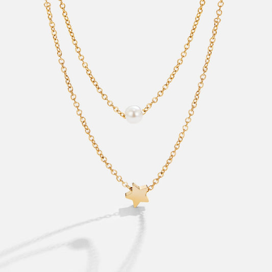 Collar en Capas de Estrella Dorada y Perlas