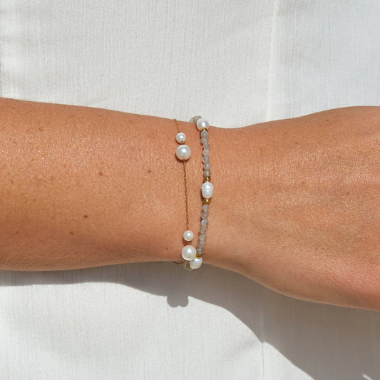 Pulsera de Cuentas de Piedra Lunar y Perla