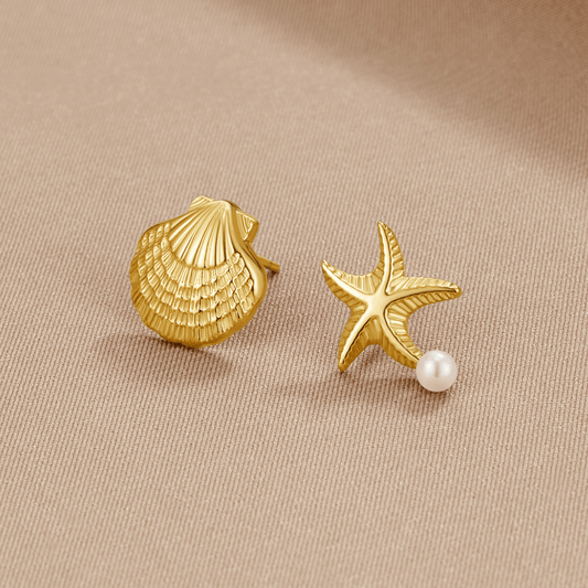 Pendientes de Oro con Concha y Estrella de Mar