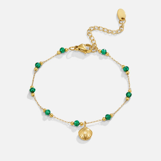 Pulsera Dorada de Concha y Cuentas Verdes