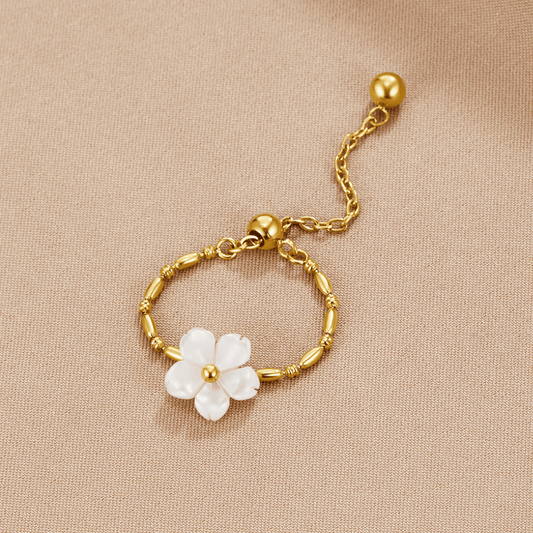 Anillo Flor de Floración Blanca de Perla