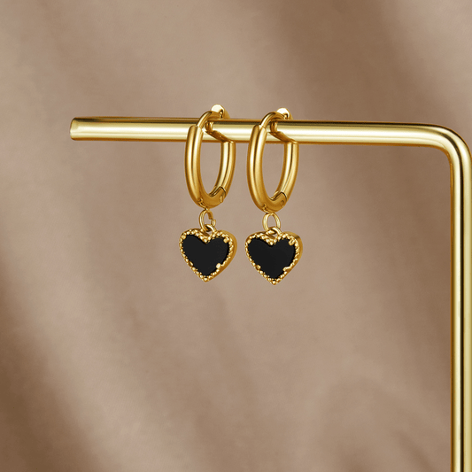 Pendientes de Aro Corazón Negro